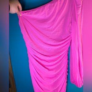 hot pink one shoulder tight party/formal dress.